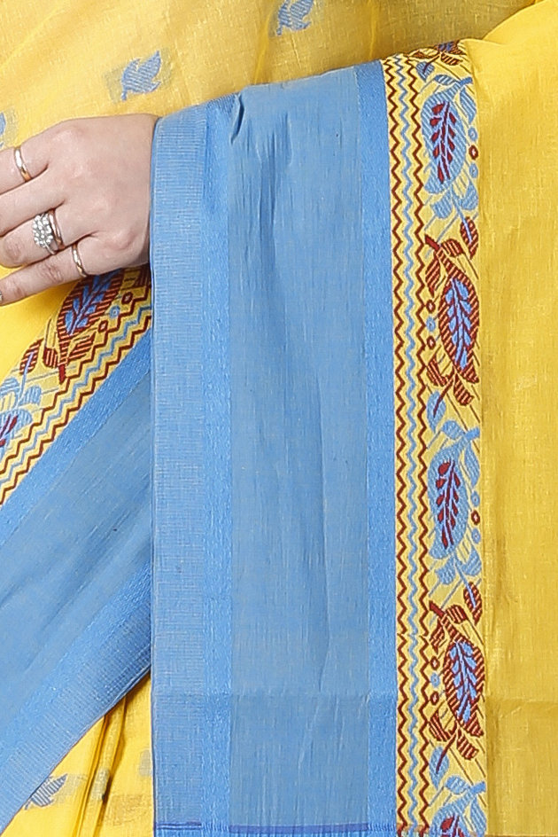 Yellow Pure Cotton Provati Tant Saree (1073)
